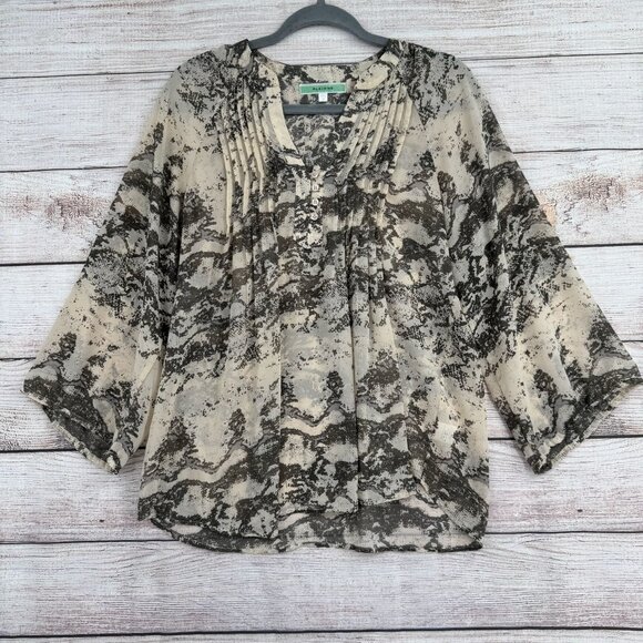 Pleione Semi Sheer Snakeskin Print Pleated Blouse Women's Size M‎ Cream/Gray - Picture 1 of 12